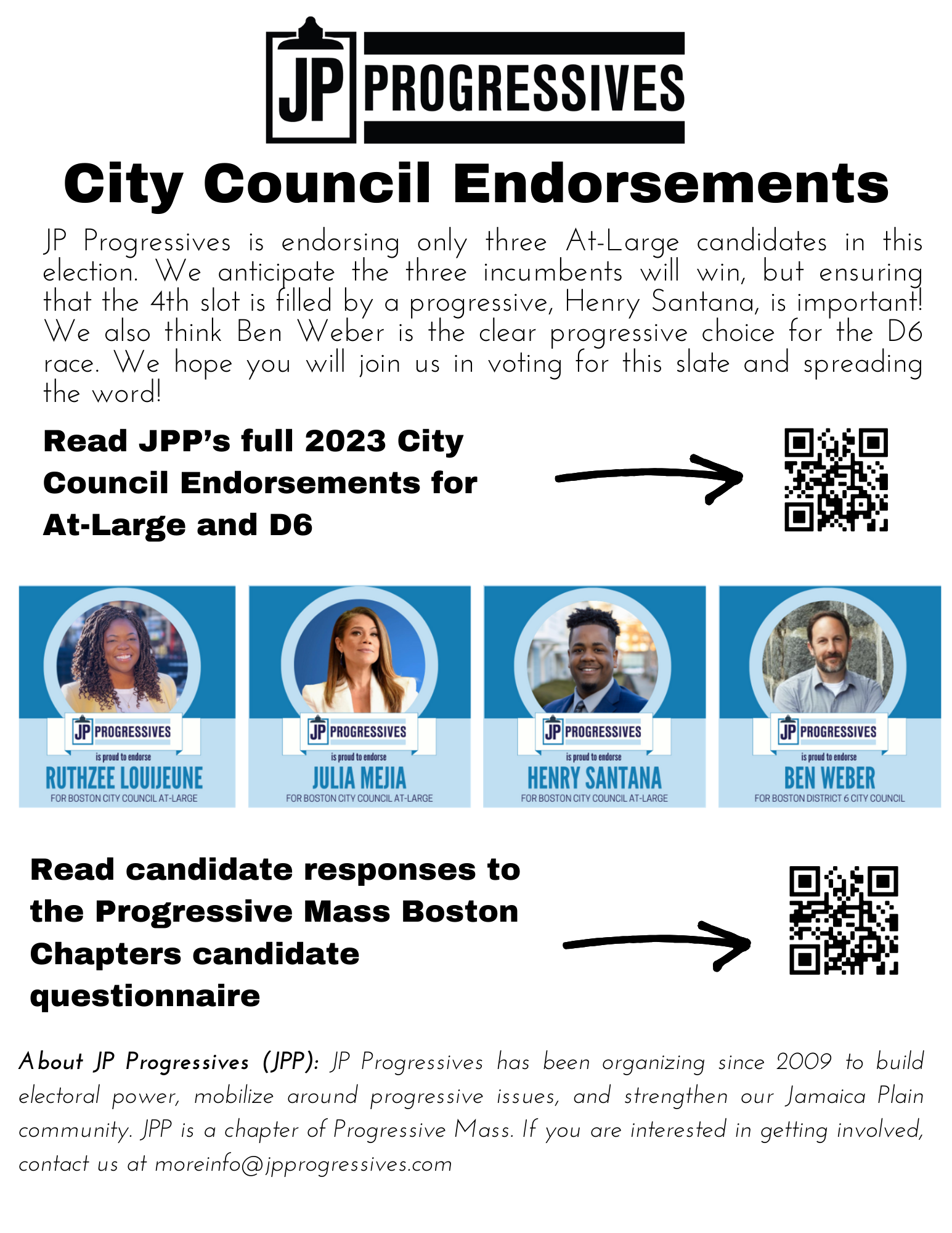 JP Progressives 2023 City Council Endorsements Jamaica Plain Progressives